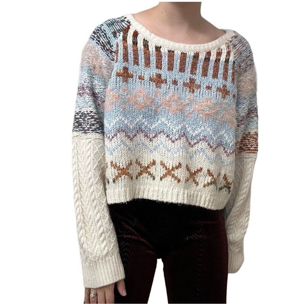 Daily Practice Sweater Anthropologie Knit Winter Boho Cropped Size Medium Large